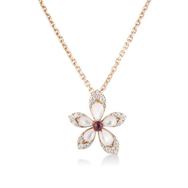 TIARE' DIAMOND, RUBELLITE, AND MOTHER OF PEARL FLOWER NECKLACE