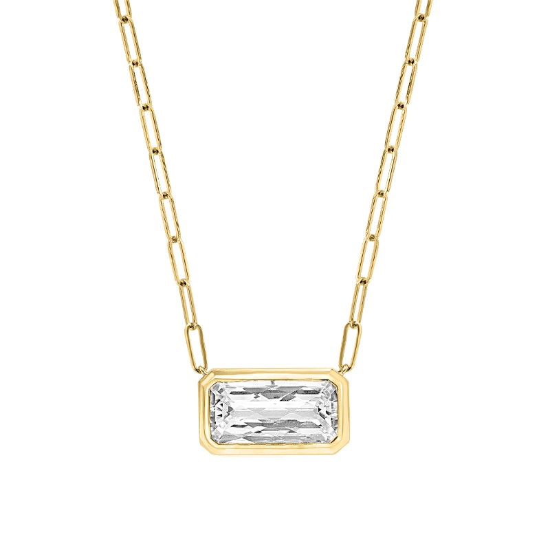 14K Yellow Gold Colorless Topaz Necklace