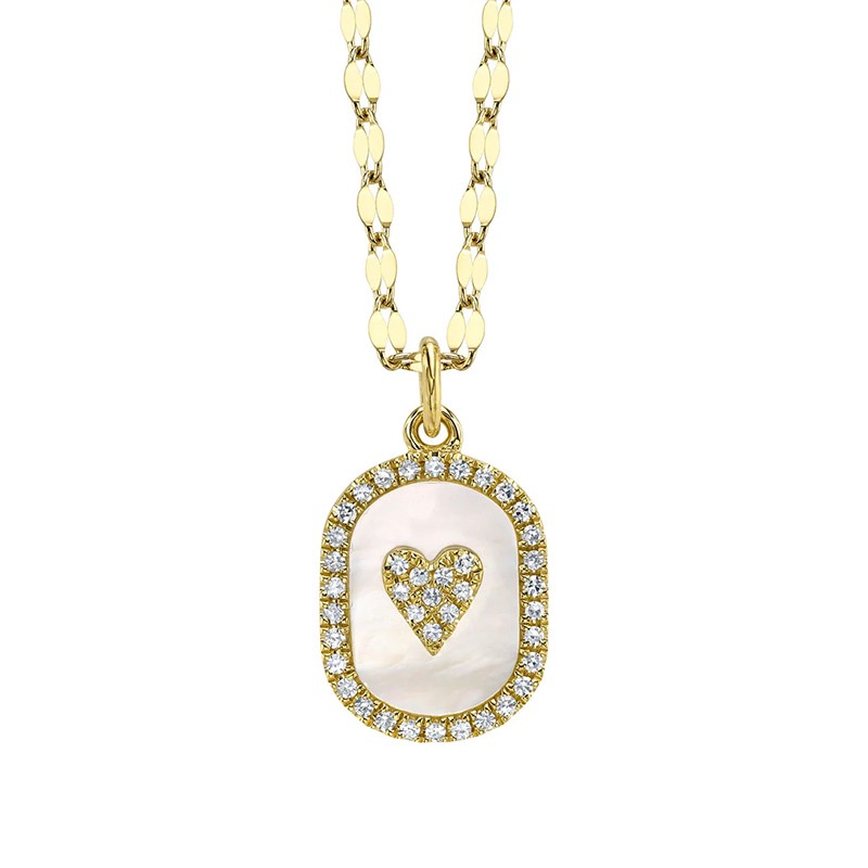 Yellow Gold Diamond & Pearl Heart Necklace