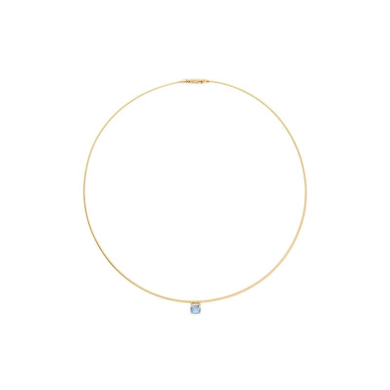 Yellow Gold Aquamarine Wire Necklace