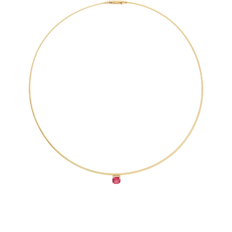 18K Yellow Gold Coil Necklace with Pink Tourmaline Station