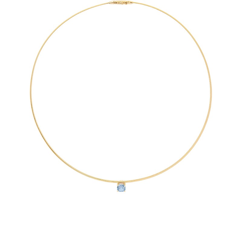 18K Yellow Gold Coil Necklace with Aquamarine Station