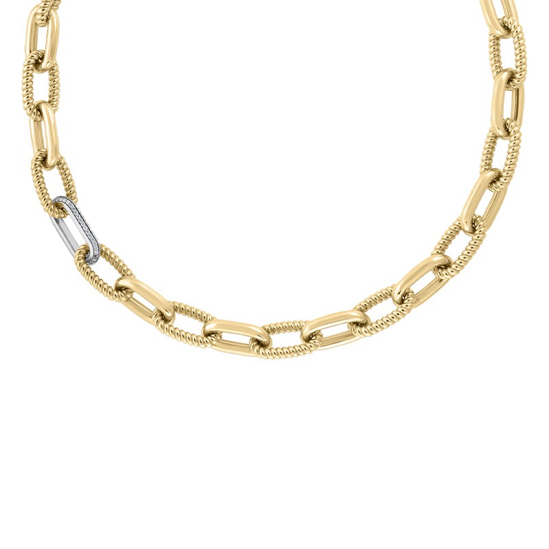 18K Two-Tone Designer Gold Alternating and Diamond Paperclip Link Chain