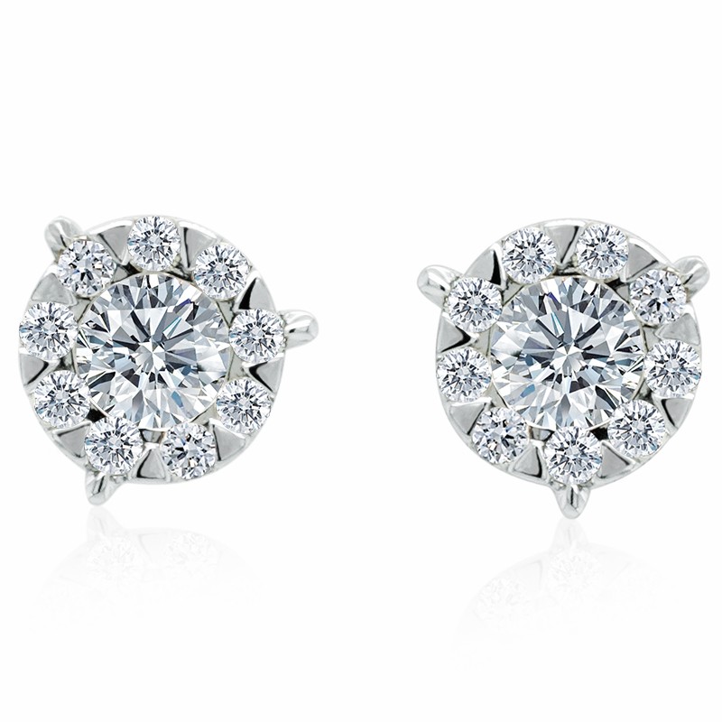 18k White Gold Diamond Cluster Stud Earrings
