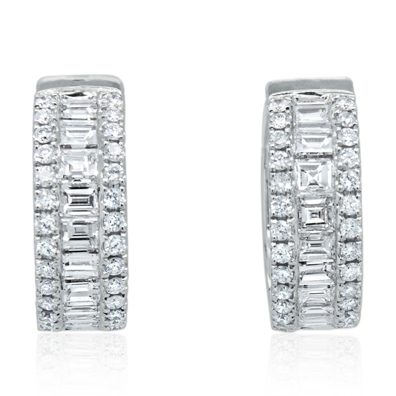 18k White Gold 3 Row Diamond Hoop Earrings
