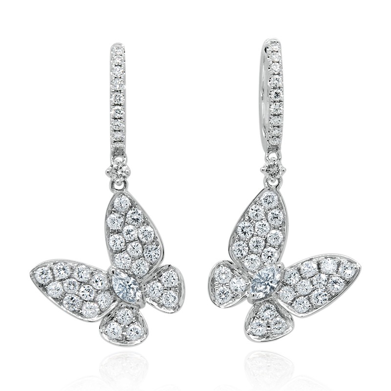 18k White Gold Butterfly Huggie Earrings