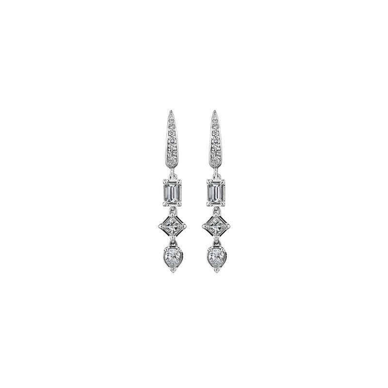 18K White Gold Multi Shape Diamond Drop Earrings