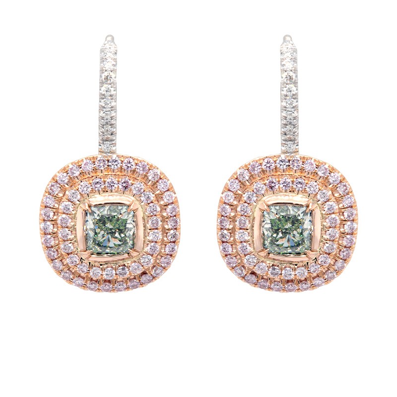 Green Cushion Diamond Earrings