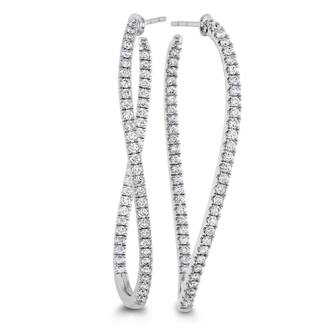 18K White Gold Diamond Twist Hoops