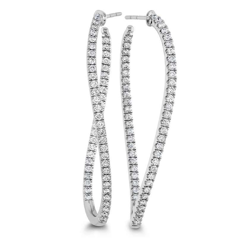 18K White Gold Diamond Twist Hoops