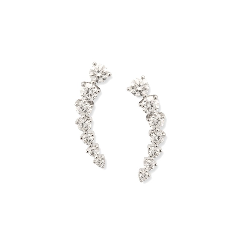 18K White Gold 7 Stone Diamond Ear Climber Earrings