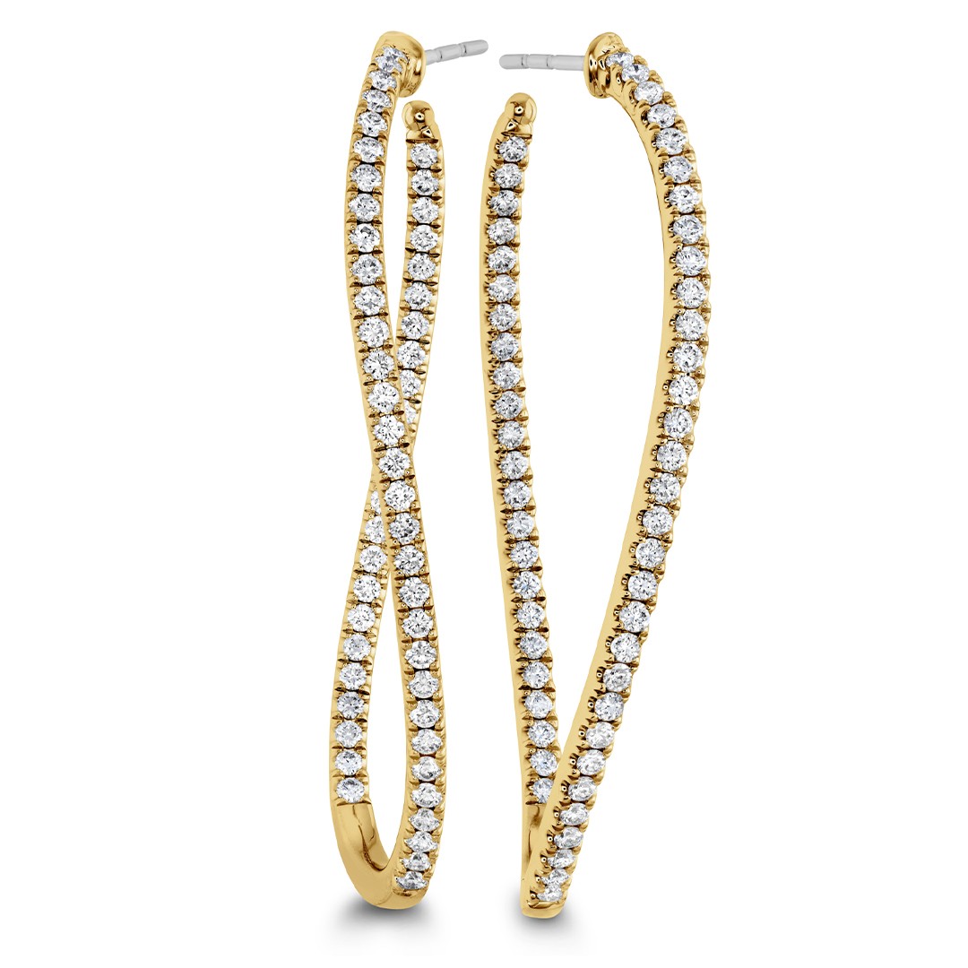18K Yellow Gold Diamond Twist Hoops