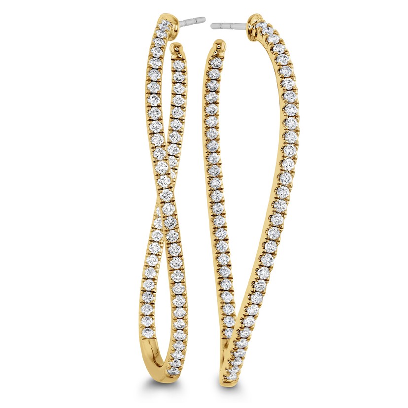 18K Yellow Gold Diamond Twist Hoops
