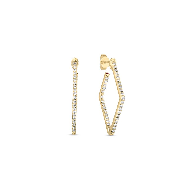 18K Yellow Gold Classic Diamond Small Square Hoop Earrings