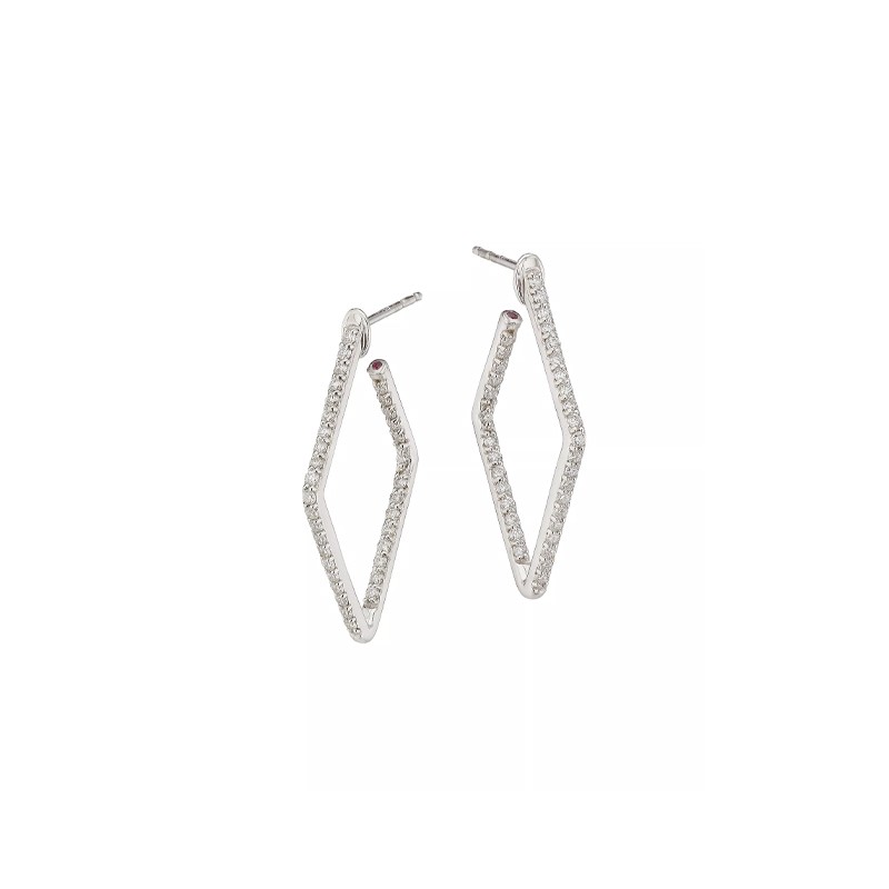18K White Gold Classic Diamond Small Square Hoop Earrings