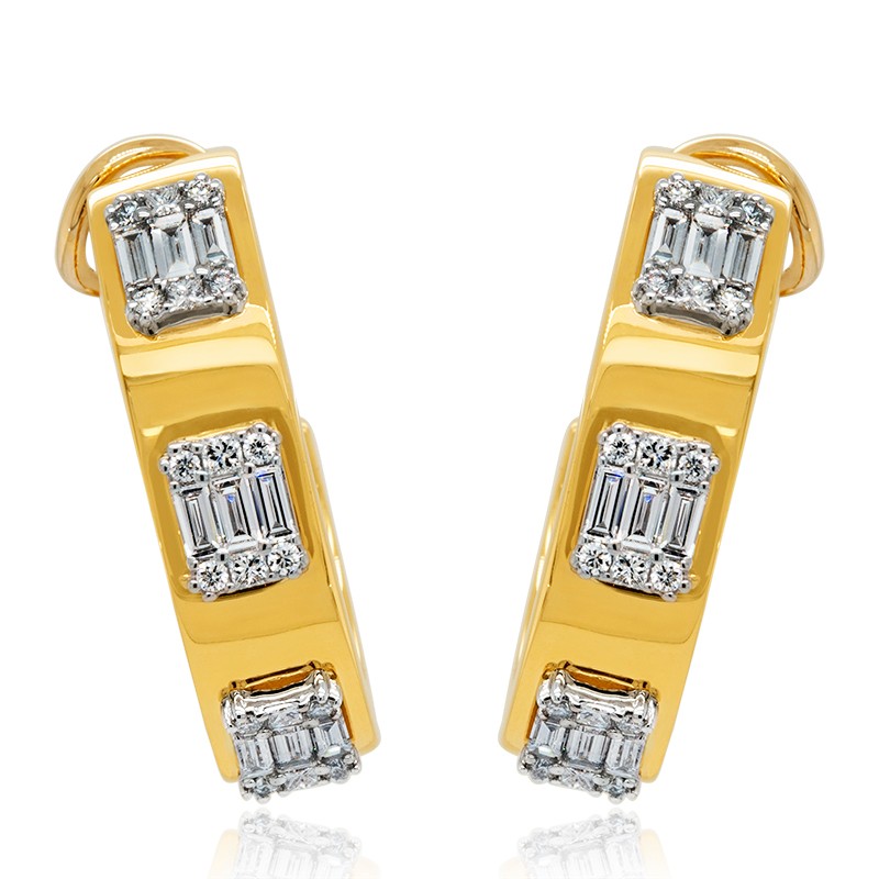 18k Two Tone Diamond Hoop Earrings
