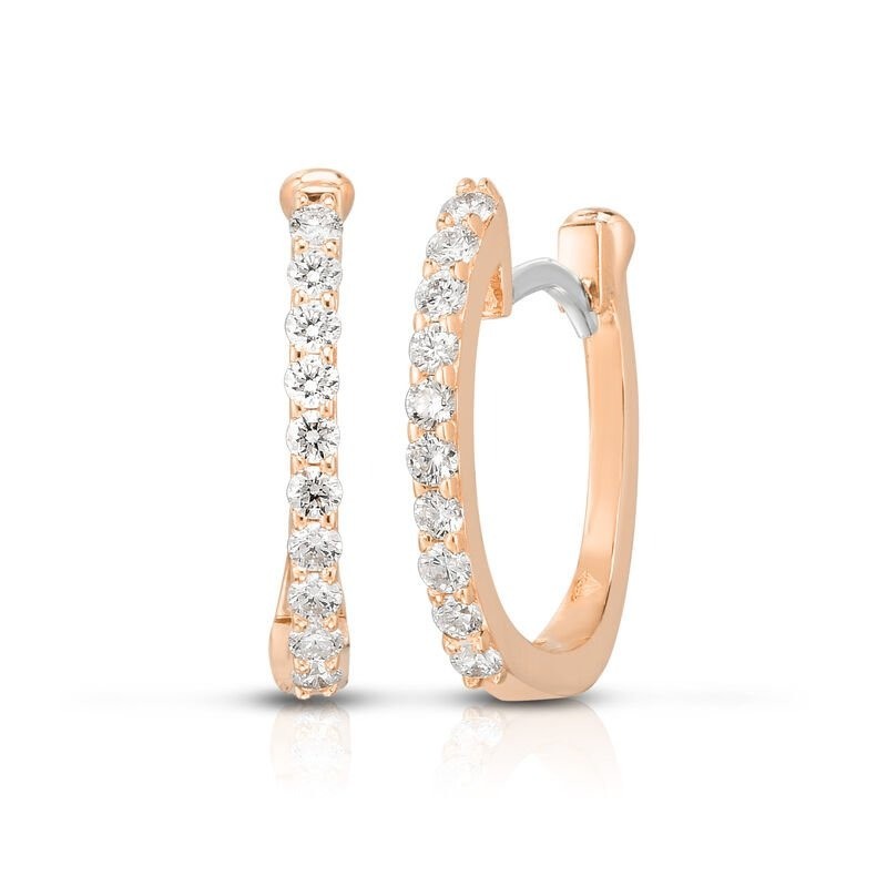 18k Rose Gold Pave Diamond Huggie Earrings