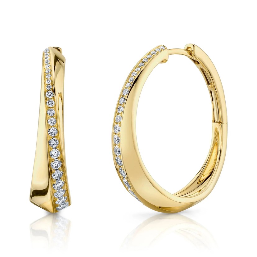14K Yellow Gold Diamond Hoop Earrings