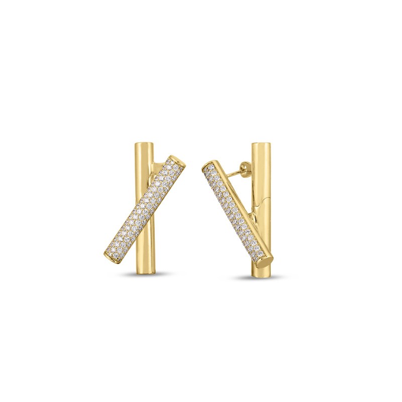 18K Yellow Gold Domino Diamond Crossover Earrings