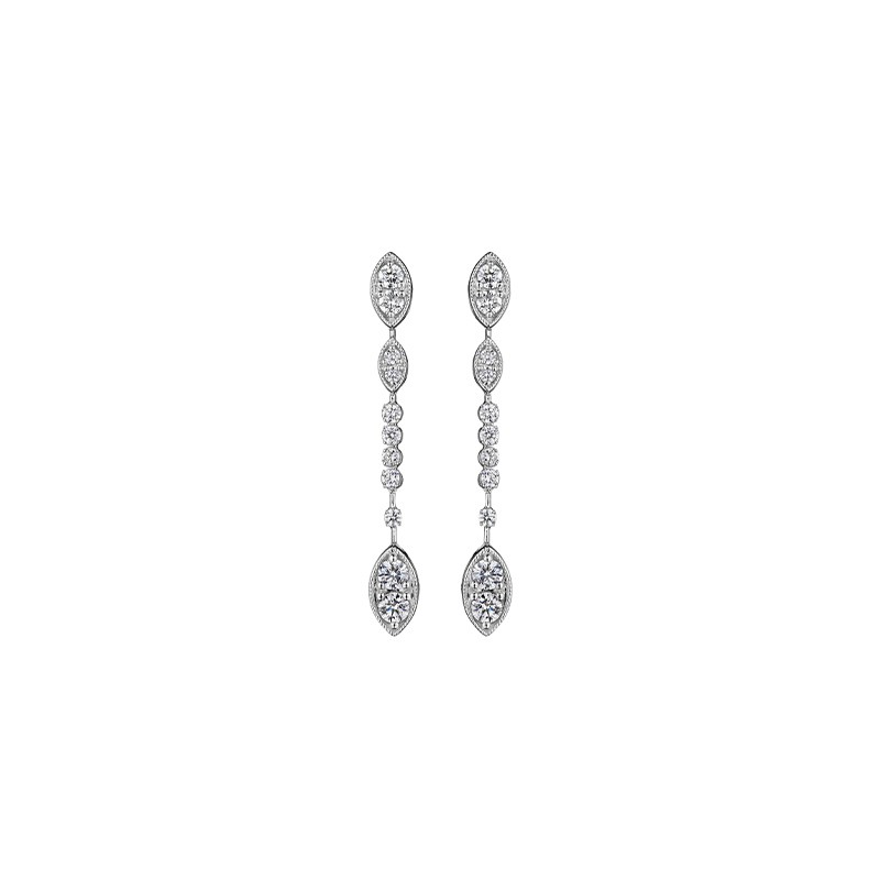 18K White Gold Diamond Marquise Wave Drop Earrings