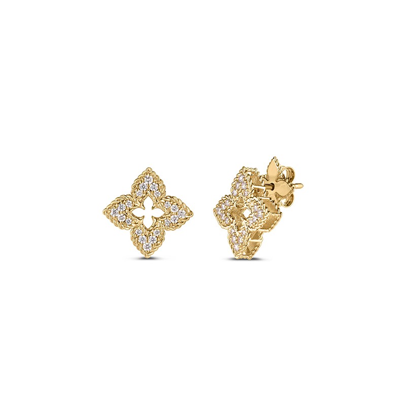 18K Yellow Gold Venetia Princess Pave Diamond Small Flower Studs