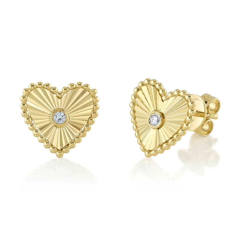 Diamond Bezel Heart Stud Earrings