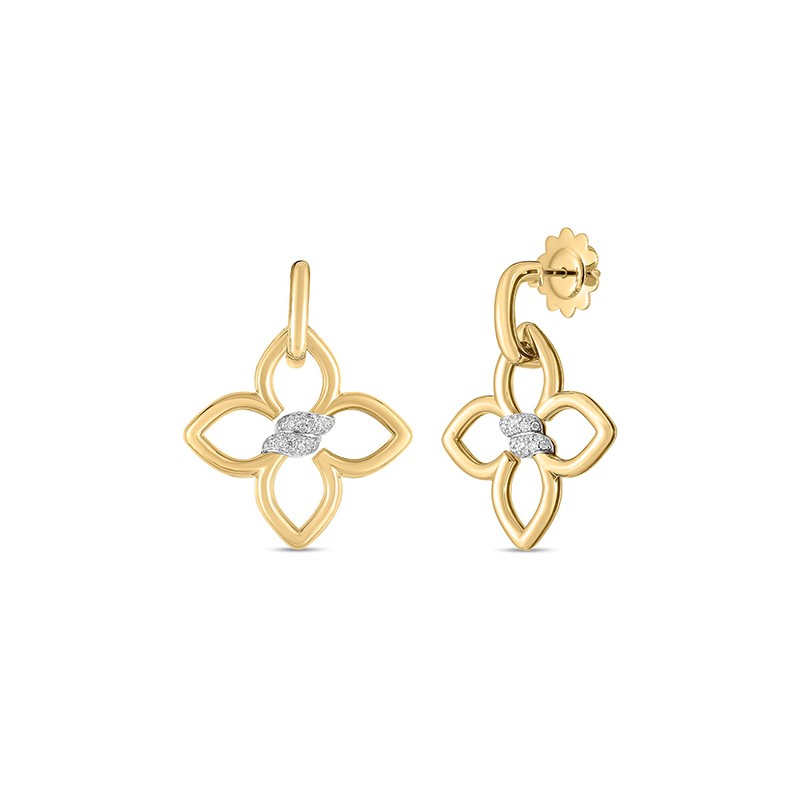 18K Two-Tone Gold Cialoma Diamond Flower Drop Earrings