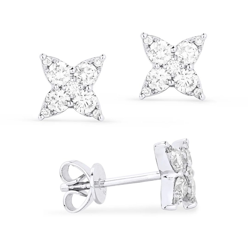14K White Gold Diamond Star Studs