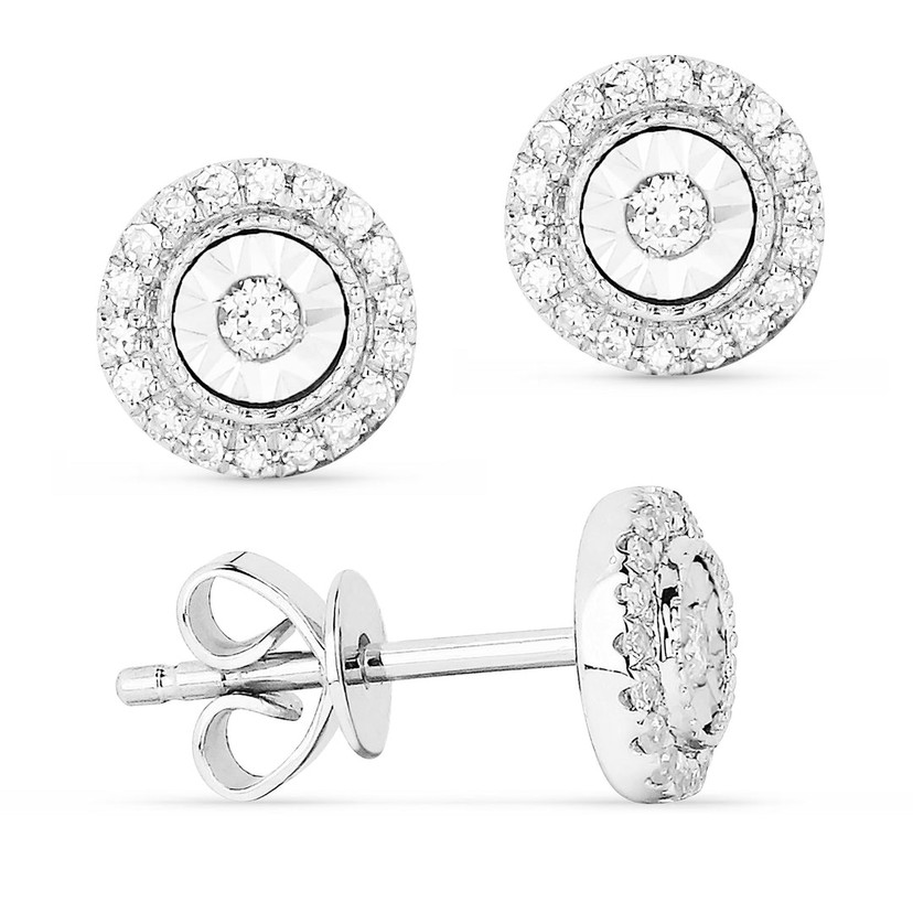 14K White Gold Diamond Stud Earrings with Surrounding Diamonds