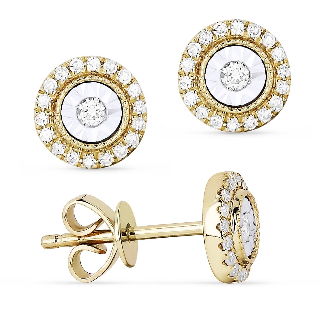 14K Yellow Gold Diamond Stud Earrings with Surrounding Diamonds