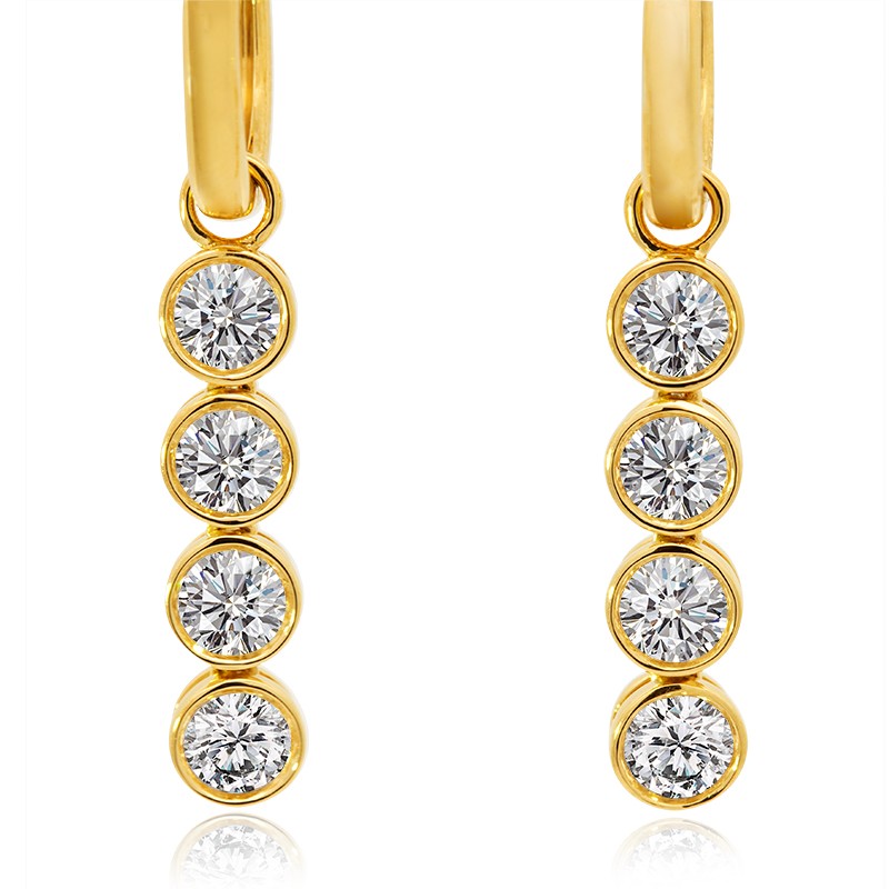 18k Yellow Gold Diamond Bezel Drop Earrings