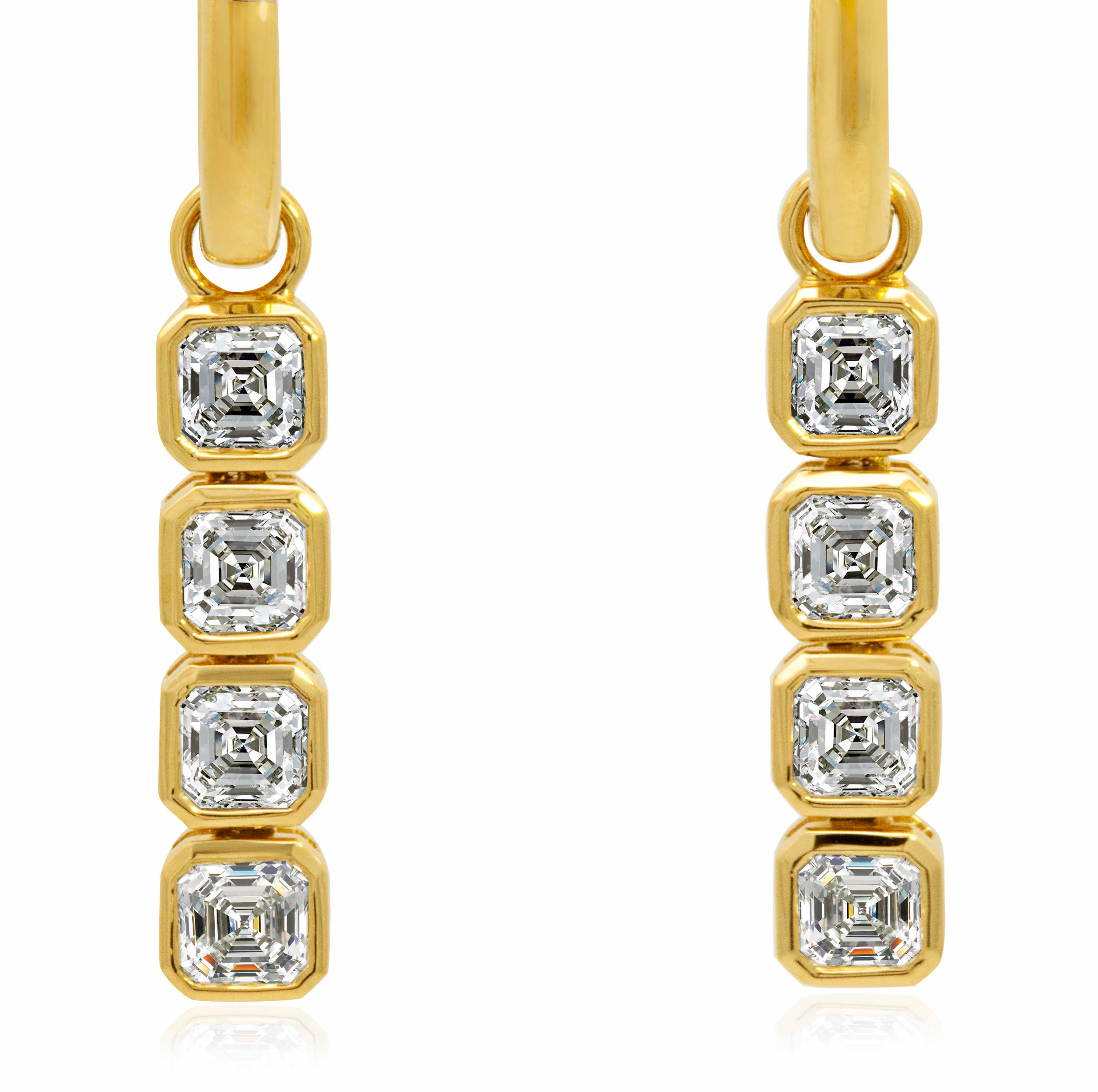 18k Yellow Gold Asscher Diamond Bezel Drop Earrings
