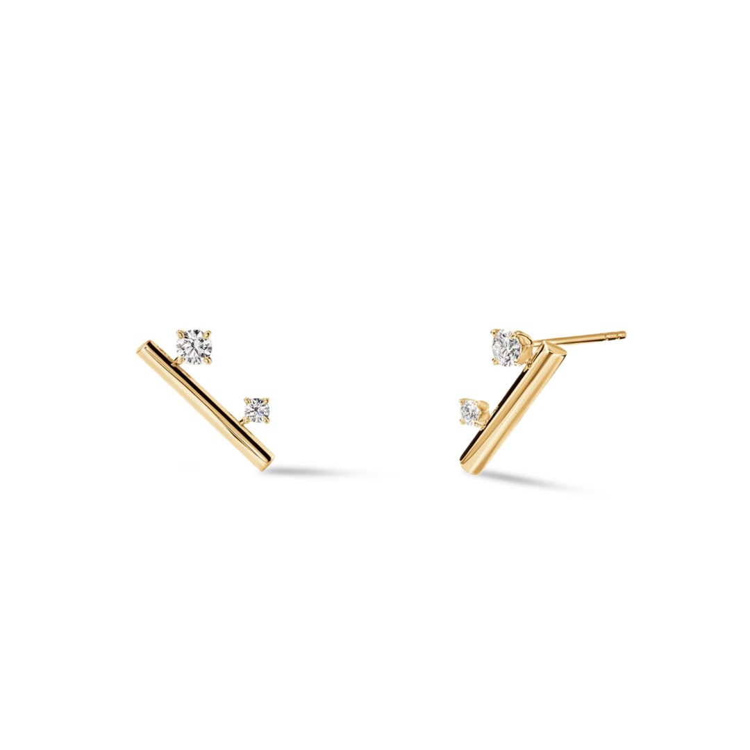18k Yellow Gold Barre Floating Diamond Climber Earrings