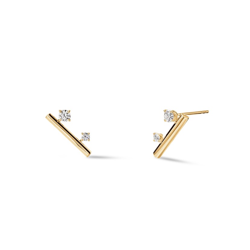 18k Yellow Gold Barre Floating Diamond Climber Earrings