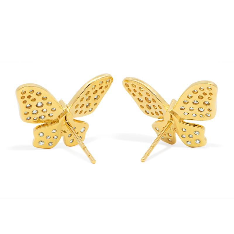 18k Yellow Gold Diamond Pave Butterfly Earrings