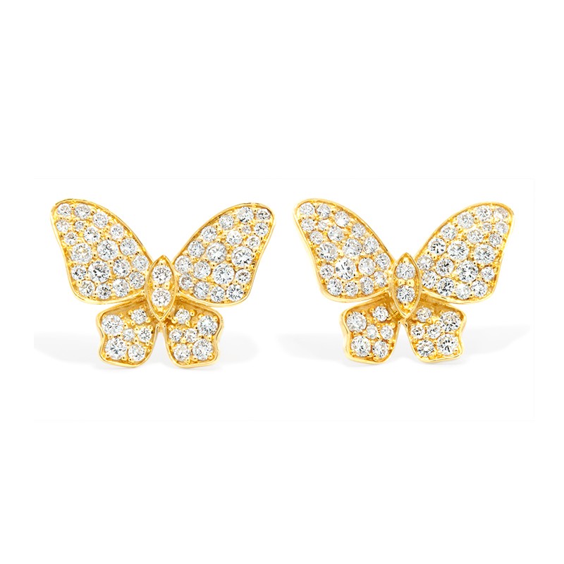 18k Yellow Gold Diamond Pave Butterfly Earrings