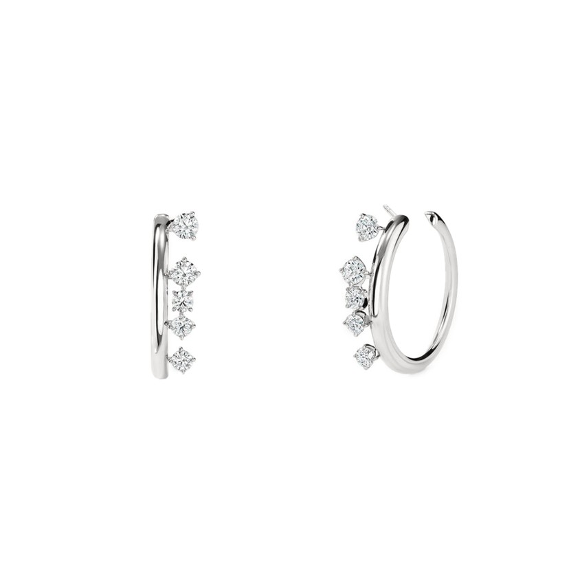 18k White Gold Barre Floating Diamond Small Hoops