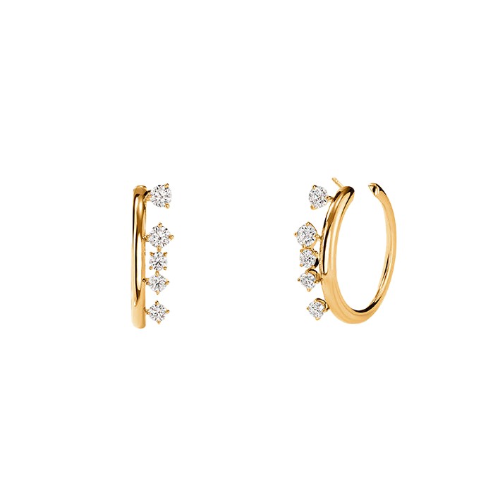 18K Yellow Gold Barre Floating Diamond Small Hoops