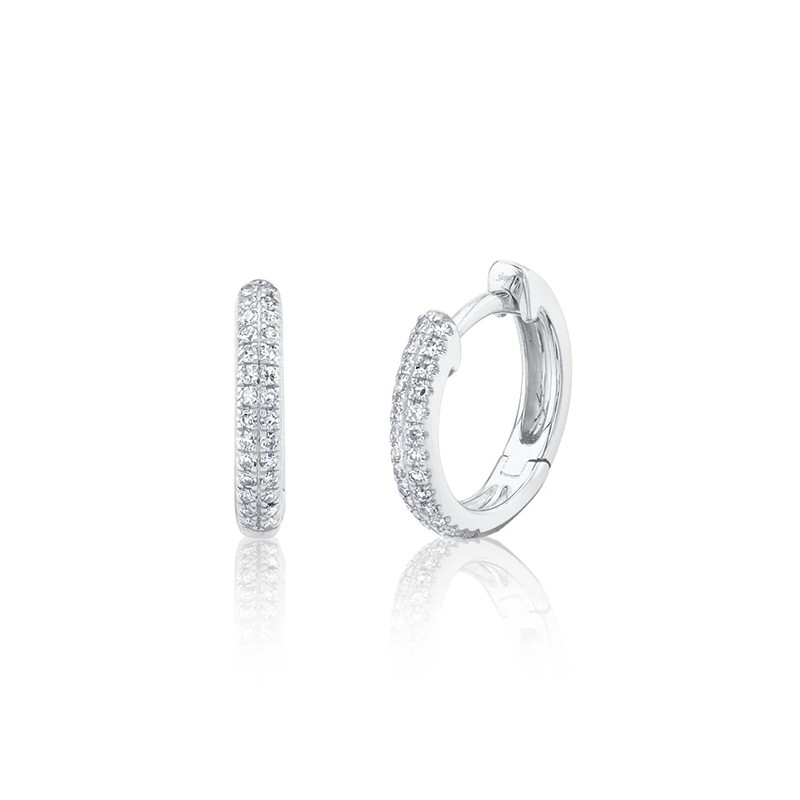 White Gold Diamond Pave Huggie Earrings