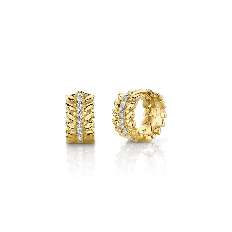 Yellow Gold Diamond Laurel Wreath Huggie Earring
