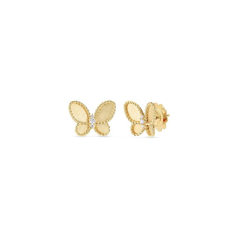 18K Yellow Gold Jasmine Diamond & Satin Finish Butterfly Stud Earrings