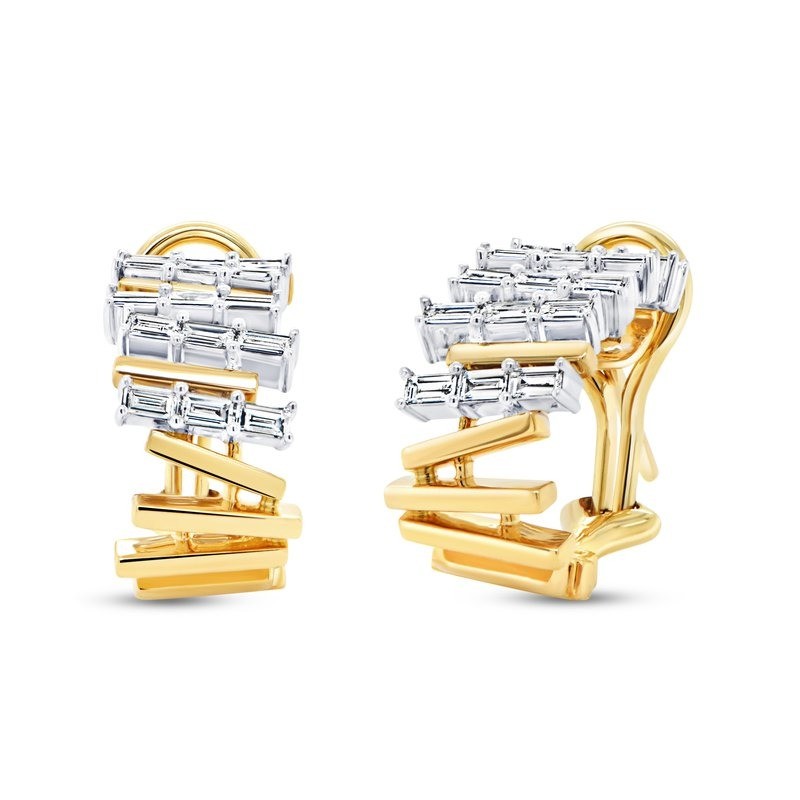 18k Two-Tone Baguette Diamond Hoop Earrings