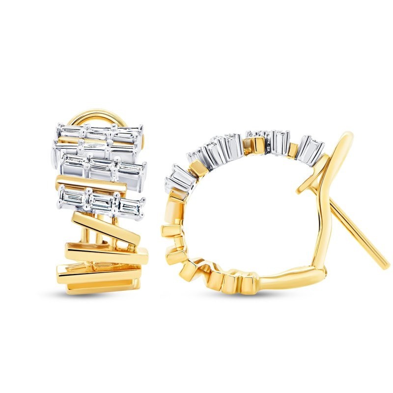 18k Two-Tone Baguette Diamond Hoop Earrings