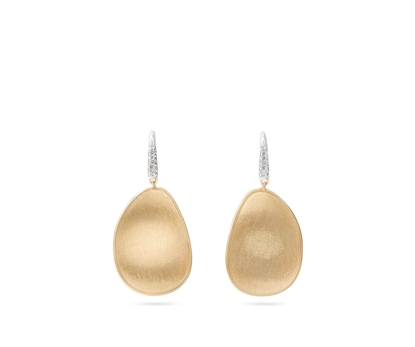 18K Yellow Gold Petal Drop Earrings With Diamonds, Medium