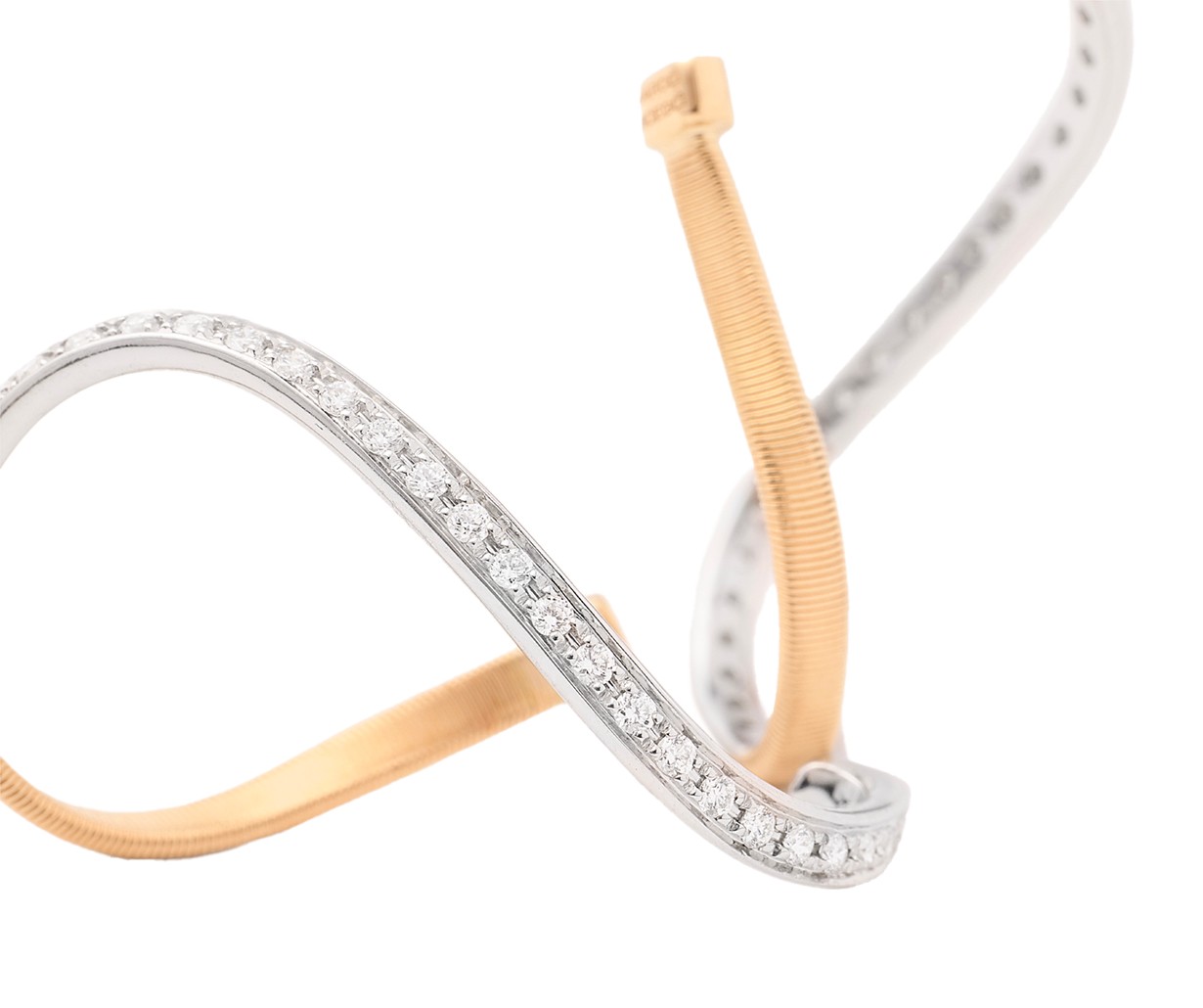 18K Yellow Gold Twisted Irregular Medium Hoops with Diamond Pavé