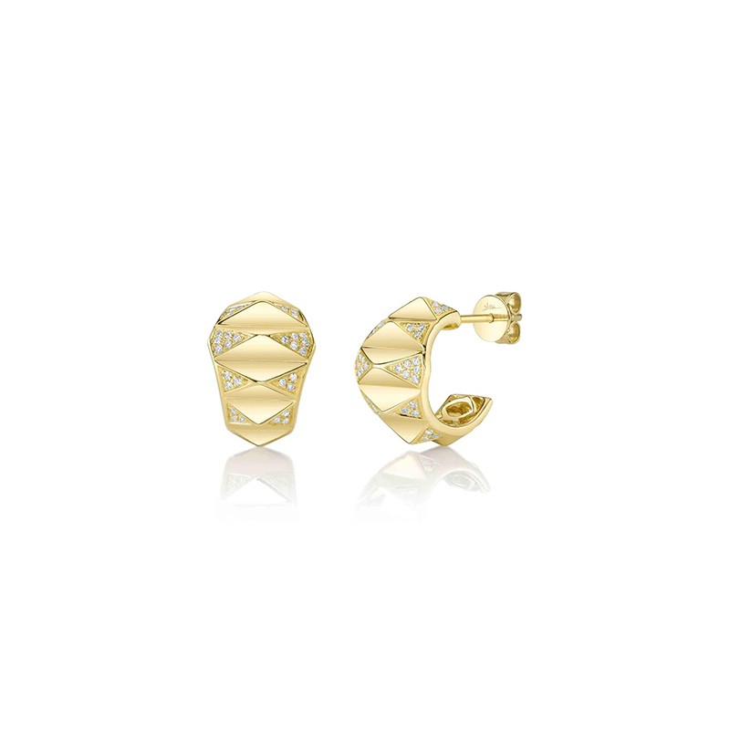 Yellow Gold Diamond Pyramid Geo Cut Huggie Earring