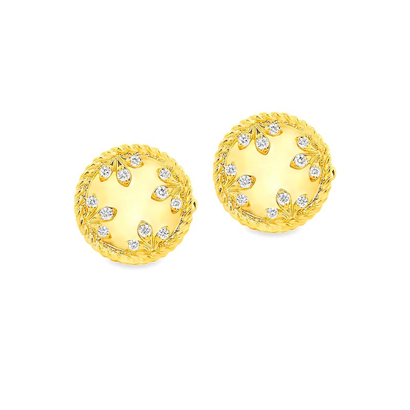18K Yellow Gold Colored Medallions Small Diamond Stud Earrings