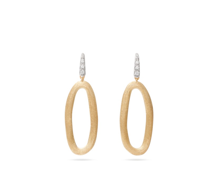 18K Yellow Gold Oval Link Diamond Hook Earrings