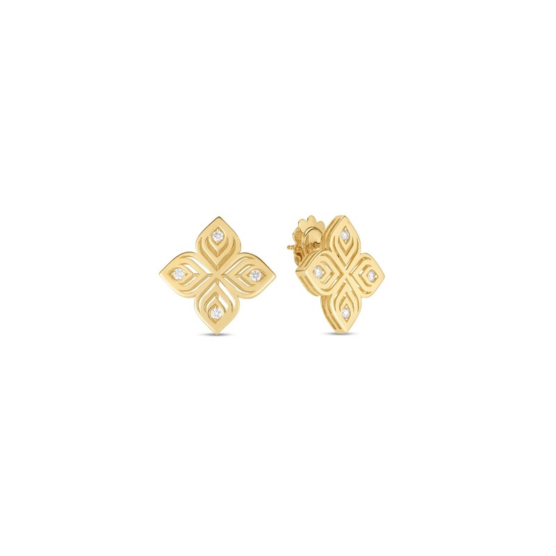 18K Yellow Gold Arabesque Medium Diamond Flower Earrings