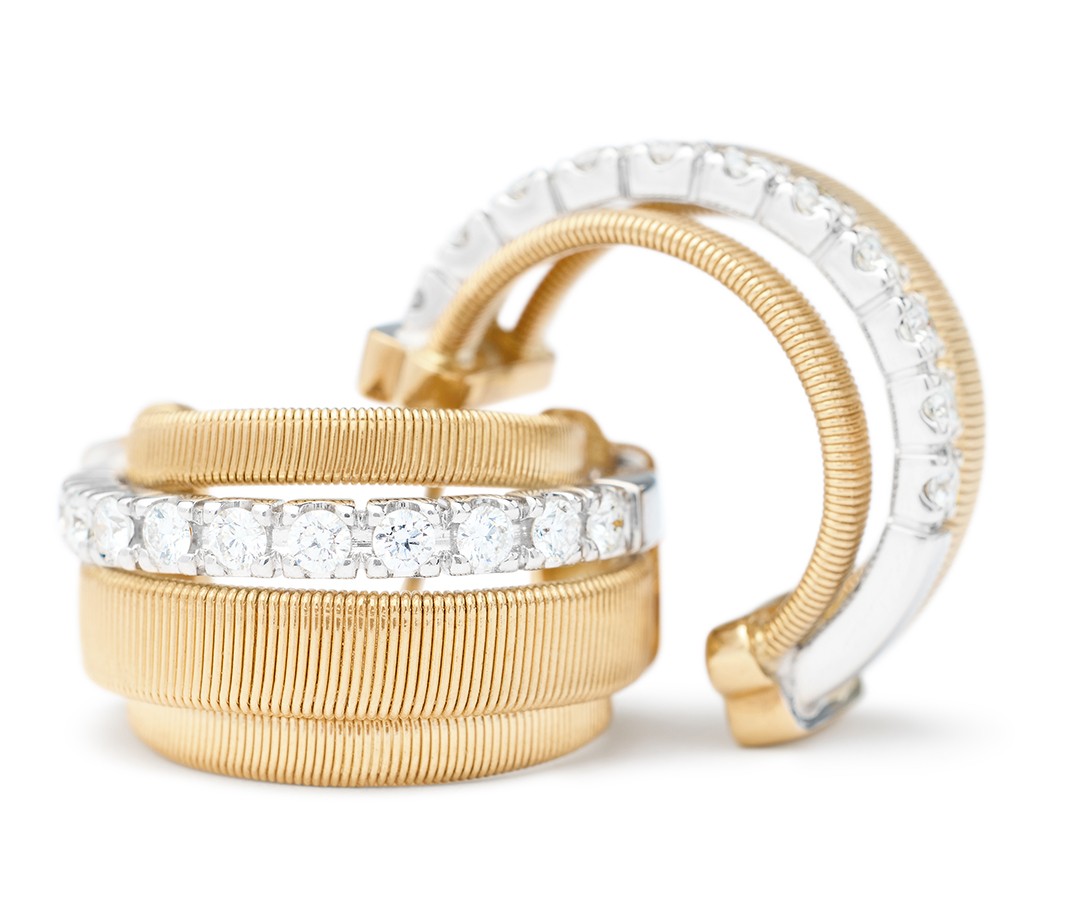 18K Yellow Gold Coil and Diamond Huggie Earrings